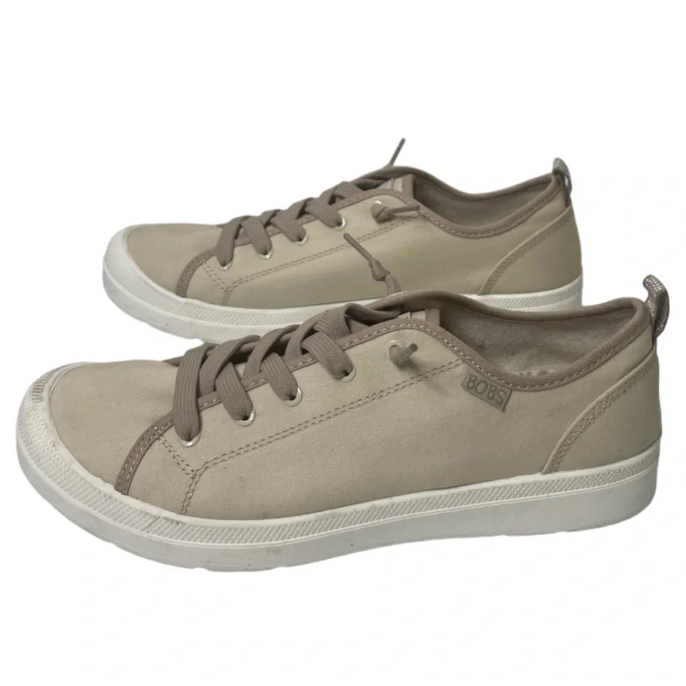 BOBS Sketchers Beyond Simply Earthy Tan Laced Slip On Canvas Sneakers Size 11